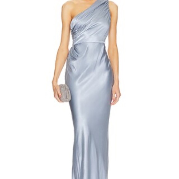 Shona Joy La Lune Gathered One Shoulder Maxi Dress in Powder Blue - Picture 2 of 15